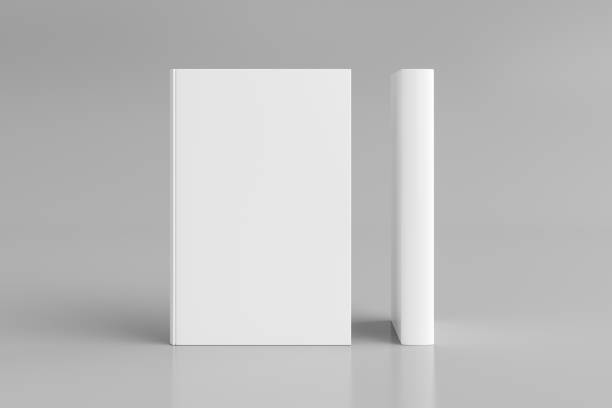 Two hardcover vertical white mockup books standing on the white background. Blank front cover and spine of book. 3d illustration