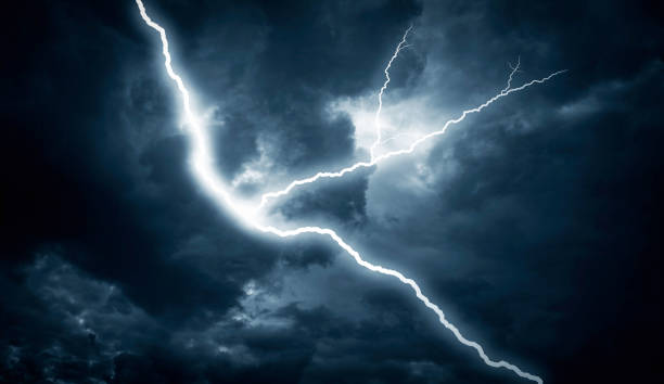 istock Lightning strike on the cloudy dark sky. 1287293296