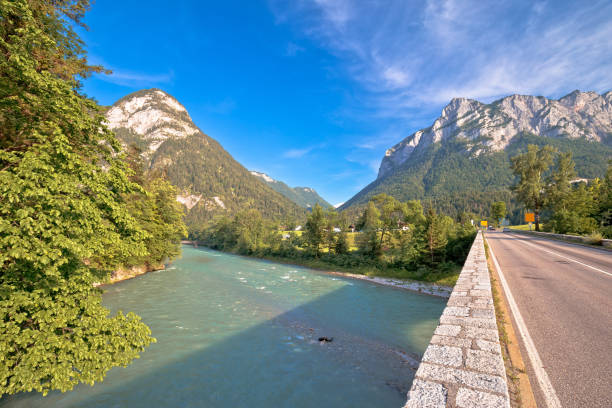 istock Alpine road and Saalach river in Bavarian Alps view 1287294213