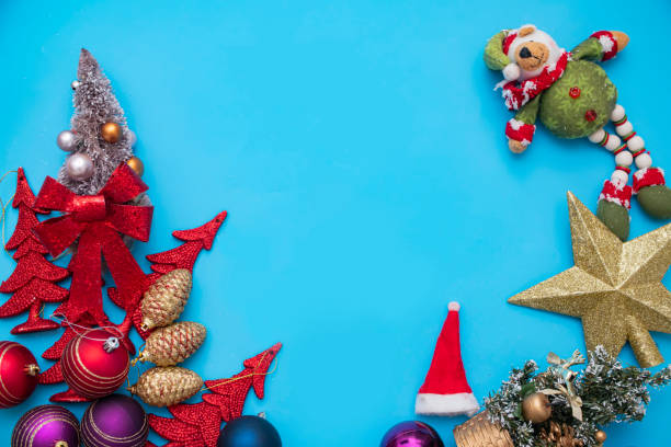 istock Christmas gift, velvet ribbons, decorations on blue background 1287294572