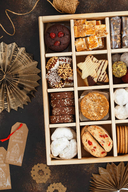 istock Christmas Shortbread Biscuits Cookies Assortment. Holiday Cookie Box. Assorted Christmas homemade cookies in wooden box. Sweet biscuits in a big wooden box. Christmas dessert table. Gift idea 1287294814