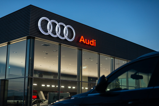 Halifax, Canada - November 22, 2020 - Audi dealership located in Halifax's North End. The Volkswagen subsidiary had sales of 1.8 million cars worldwide in 2019.