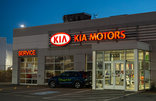Halifax, Canada - November 22, 2020 - Kia Motors dealership located in Halifax's North End. The South Korean manufacturer had sales of over 2.8 million vehicles in 2019.
