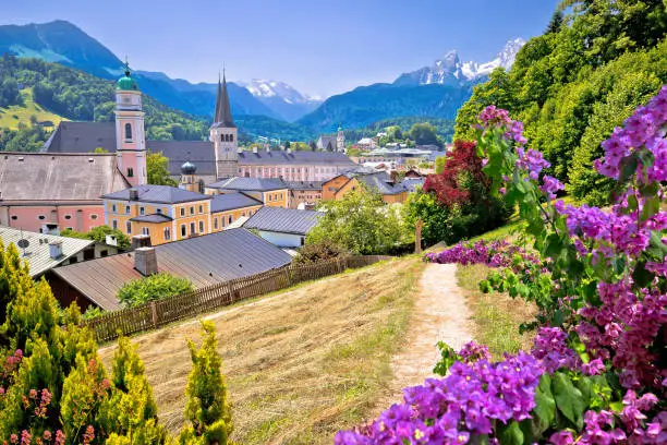 Town of Berchtesgaden and Alpine landscape colorful view, Bavaria region of Germany