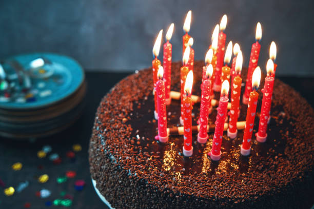 istock Chocolate Birthday Cake with Candles 1287299218