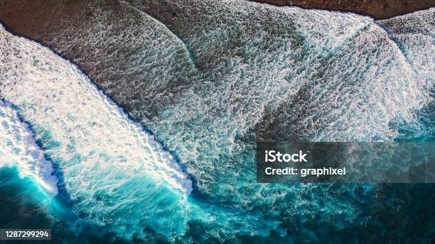 Drone View Of The Ocean Waves Stock Photo - Download Image Now - Slow Motion, Water, Strength