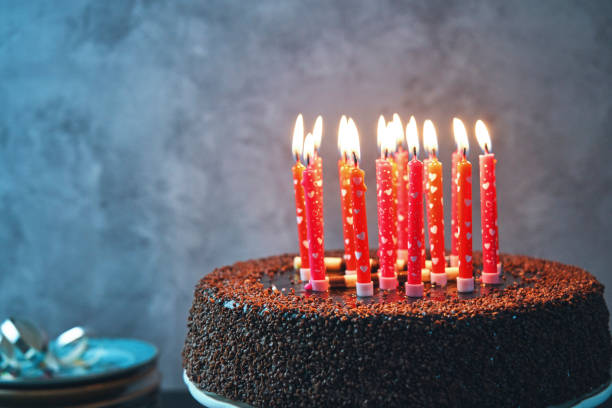istock Chocolate Birthday Cake with Candles 1287299316