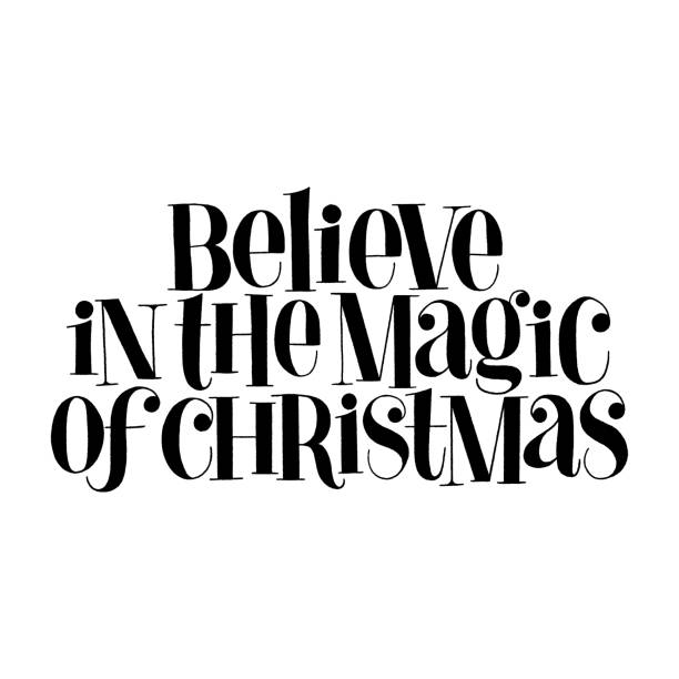 Believe in the magic of Christmas hand-drawn lettering quote for Christmas time. Text for social media, print, t-shirt, card, poster, promotional gift, landing page, web design elements. Vector