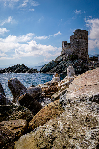 Tour d'Erbalunga, Genoese tower at the harbor of the small fisherman’s village Erbalunga, corsica, france