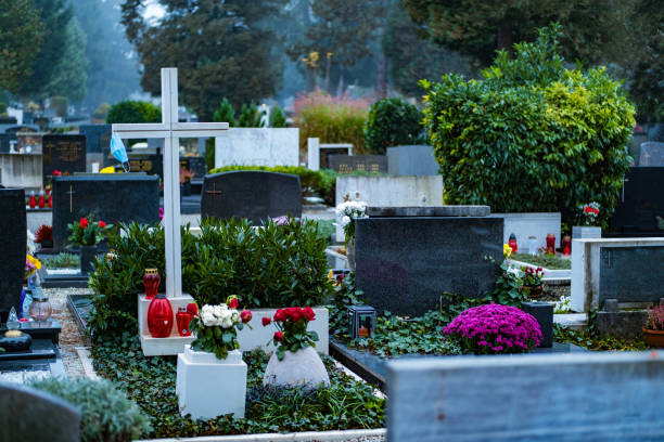 istock Coronavirus death. Face mask on a cross in the cemetery. 1287305509