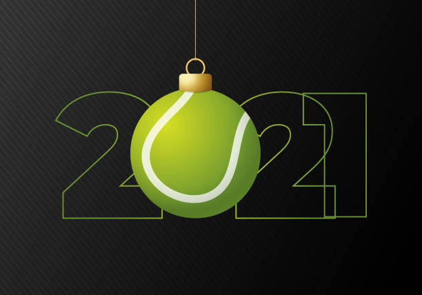 2021 Happy New Year. Sports greeting card with a tennis ball on the luxury black background. Vector illustration. 2021 Happy New Year. Sports greeting card with a tennis ball on the luxury black background. Vector illustration the black ball stock illustrations