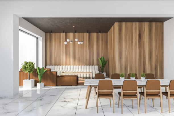 istock White and wooden dining room with sofa 1287313876