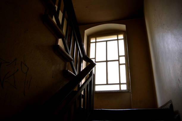 large window staircase in a tenement house decorative railing