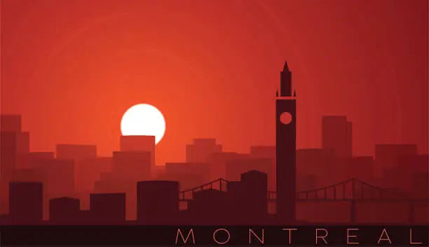 Vector illustration of Montreal Low Sun Skyline Scene