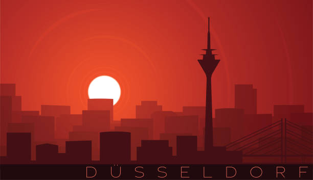 stockillustraties, clipart, cartoons en iconen met düsseldorf low sun skyline scene - dusseldorf
