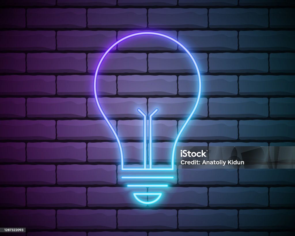 Stilvolle Blaulicht Neon Lampe Vektorillustration Neonglühbirnesymbol  Isoliert Auf Dunklen Ziegelwand Hintergrund Stock Vektor Art und mehr  Bilder von Abstrakt - iStock