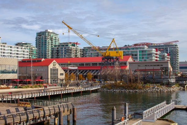 North Vancouver, British-Columbia / Canada - 11/21/2020:  The Lonsdale Quay bus exchange, where the Seabus terminal, meets the bus loop for BC Translink and West Van public transit