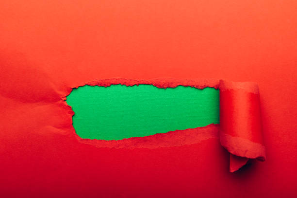 Red torn paper with green paper
