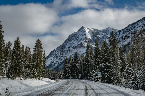 istock Winter landscape scene with mountains and snow 1287332841