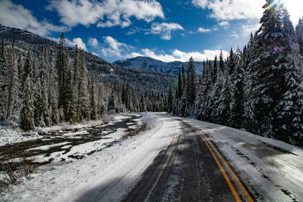 istock Winter landscape scene with mountains and snow 1287333667