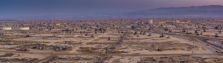 Stitched aerial panorama of the vast oil field in Missouri Triangle, near McKittrick, California.