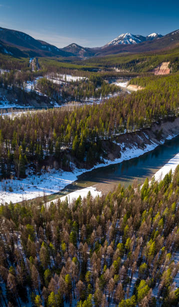 istock Vertical Panorama of a Bend in the Flathead River - Aerial 1287333970