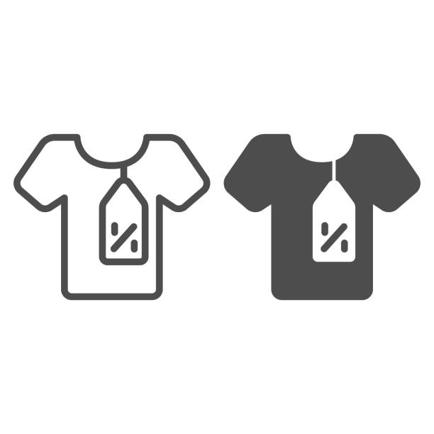 istock T-shirt and tag with discount percentage line and solid icon, Black Friday concept, shirt with label tag discount sign on white background, Cloth sale icon in outline style. Vector graphics. 1287340698