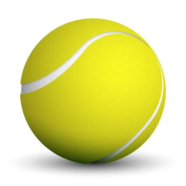 Vector illustration of realistic tennis ball isolated on white background. World tennis tournament. Sport equipment. Symbol for mobile application or web. Vector