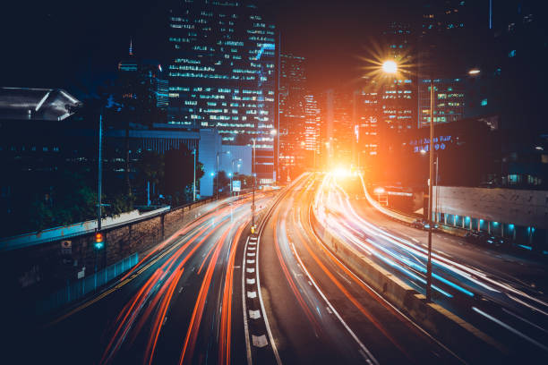 istock Traffic trails in Financial District 1287348902