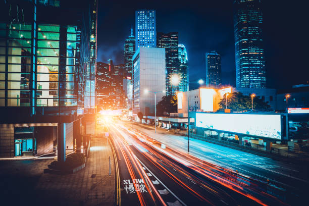 istock Traffic trails in Financial District 1287349624