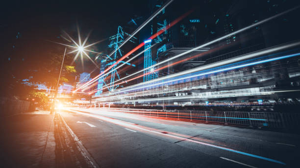 istock Traffic trails in Financial District 1287351567