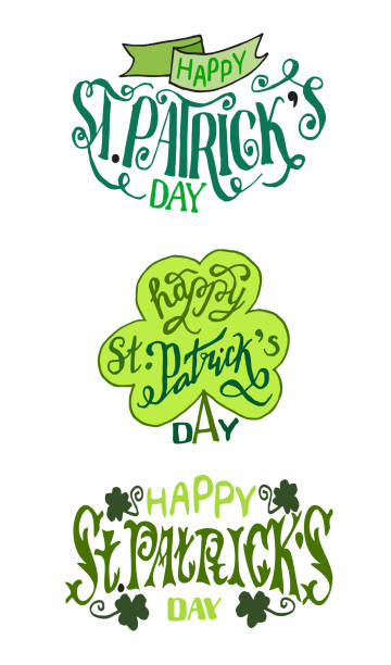 istock Set of Lettering compositions of Happy St. Patrick's Day on a white background. Three stylish holiday vector compositions in retro style. Typography. 1287351677