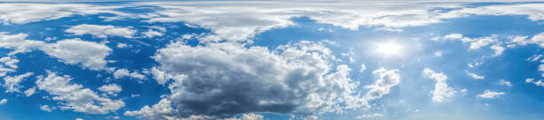 istock Seamless panorama of sky with puffy Cumulus clouds in spherical equirectangular format with complete zenith for use in 3D graphics, game and composites in aerial drone 360 degree panoramas as sky dome 1287353075