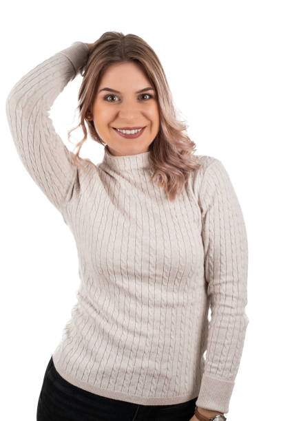 istock Beautiful woman with knitted blouse 1287354707