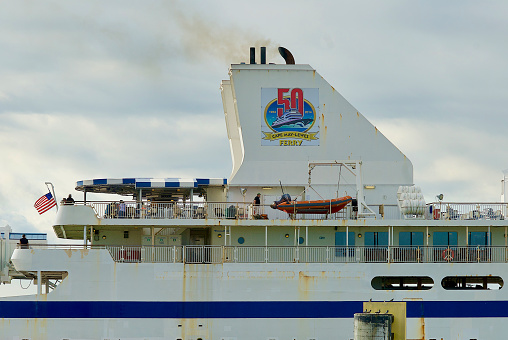 Lewes, Delaware / USA - September 17, 2017: Close-up of the Cape May-Lewes Ferry “Delaware” engine exhausts.