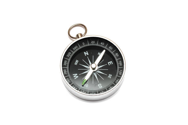 istock Black metal compass, isolated on white background 1287355757