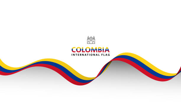 哥倫比亞國旗波流飄飄的旗幟概念與白色複製空間背景向量。 - 哥倫比亞 國家 幅插畫檔、美工圖案、卡通及圖標