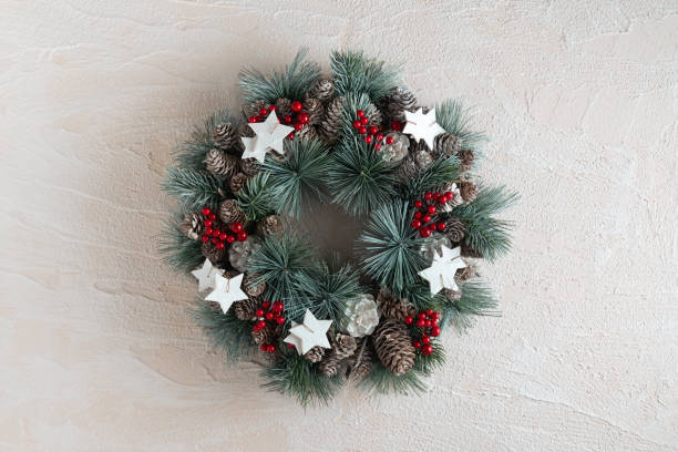 istock Christmas wreath on white background. Winter Holiday pattern. New Year 1287362650