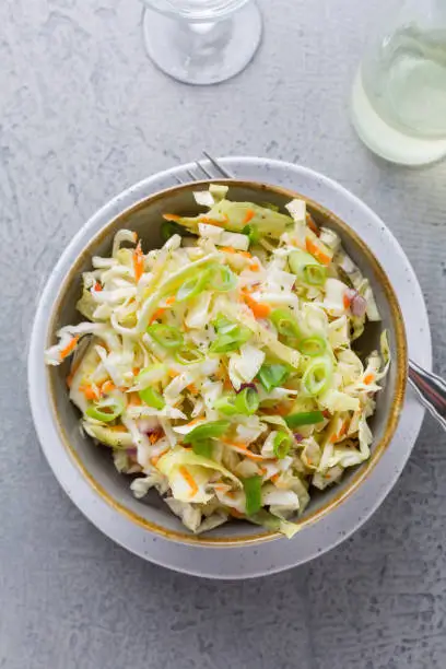 Vegan Coleslaw salad. Healthy cabbage salad, freshly made.