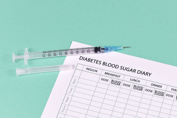 istock Diabetes blood sugar diary with syringe 1287363900