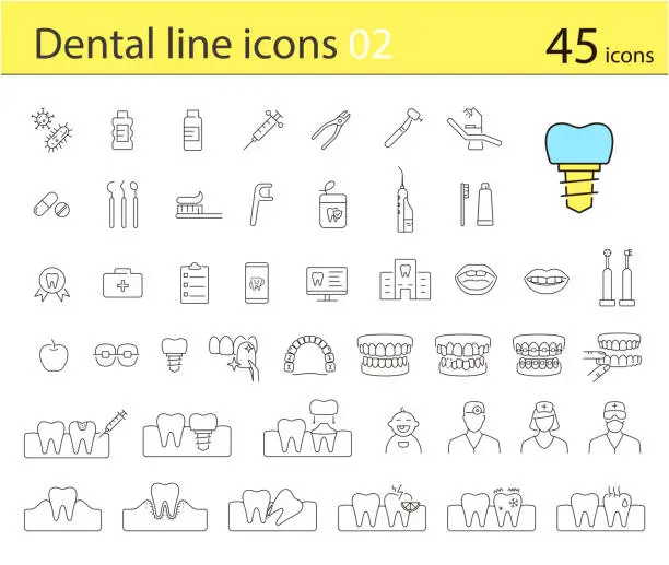 Vector illustration of tooth line icons, vector illustration