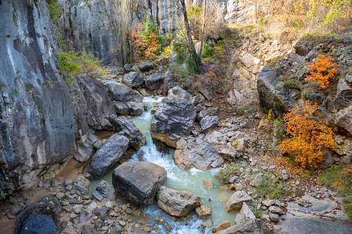 The Rio Frio River Running Through Wild Texas Hill Country in the fall in Concan Texas