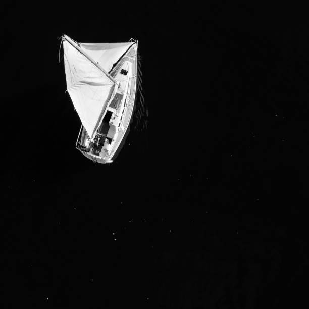 istock Sail on the in black and white . Aerial view. 1287374629