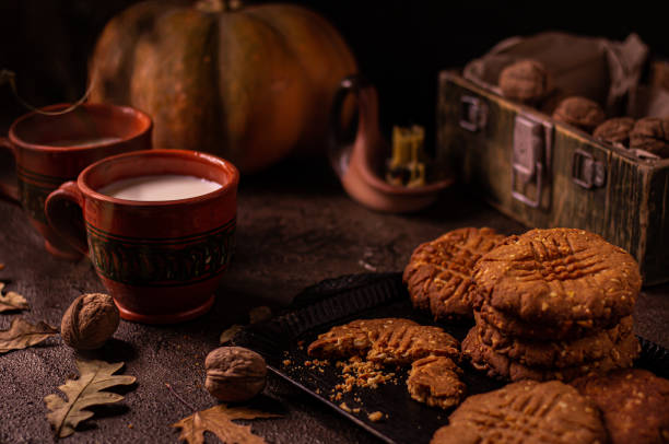 istock Homemade oatmeal cookies with milk 1287374892