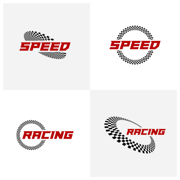 illustrazioni stock, clip art, cartoni animati e icone di tendenza di set di icona del logo della bandiera race, concetto di logo racing, modello vettoriale di illustrazione di design semplice moderno, design creativo - motocross