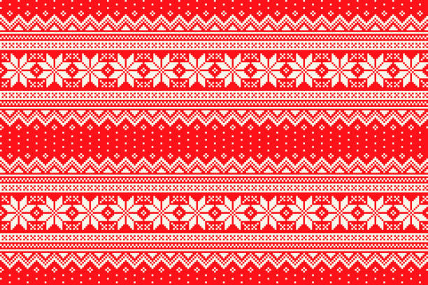 winter urlaub pixel-muster. traditionelle weihnachten stern ornament. schema für gestrickte pullover muster design. nahtloser vektorhintergrund. - christmas pattern stock-grafiken, -clipart, -cartoons und -symbole