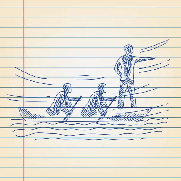 Vector illustration of Businessmen Sailing Drawing on Ruled Paper