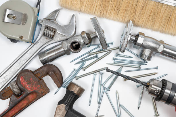 istock Collection of construction tools on a white background. Repair maintenance concept. 1287382859
