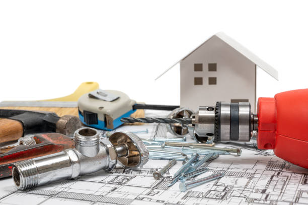 istock Collection of construction tools on a white background. Repair maintenance concept. 1287383040
