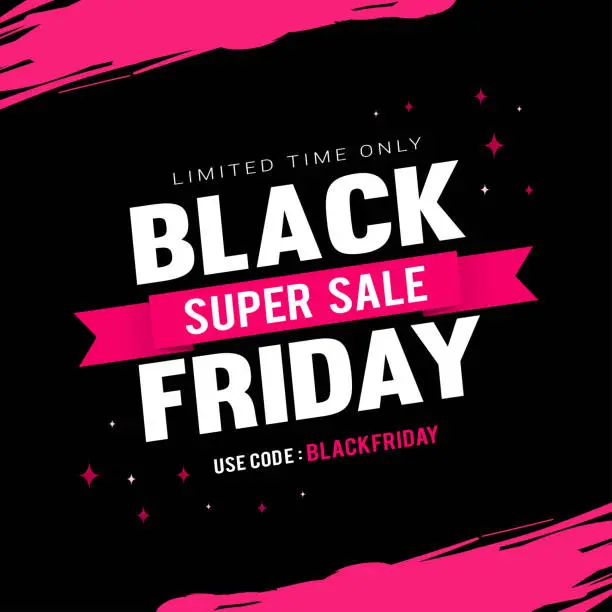 Vector illustration of Black Friday Super Sale Vector illustration. Black and Pink theme, limited offer